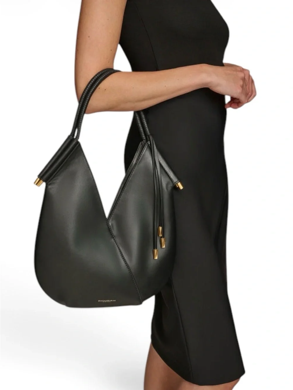 Donna Karan Baldwin Leather Mini Shoulder Bag Black Gold Hardware